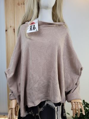 Beige Asymmetric Oversized Sweater with Decorative Pattern - Wendy Trendy