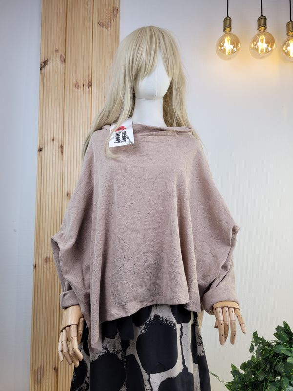 Beige Asymmetric Oversized Sweater with Decorative Pattern - Wendy Trendy
