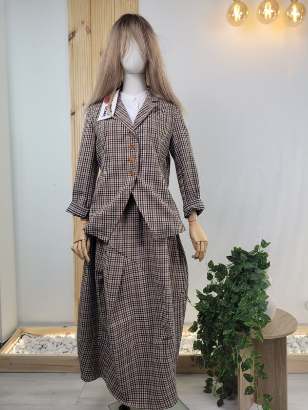 Taliowany żakiet w drobną kratkę - Wendy Trendy