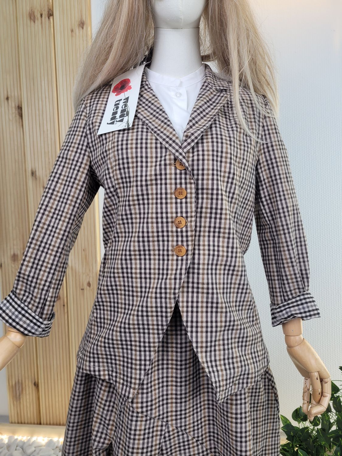 Taliowany żakiet w drobną kratkę - Wendy Trendy