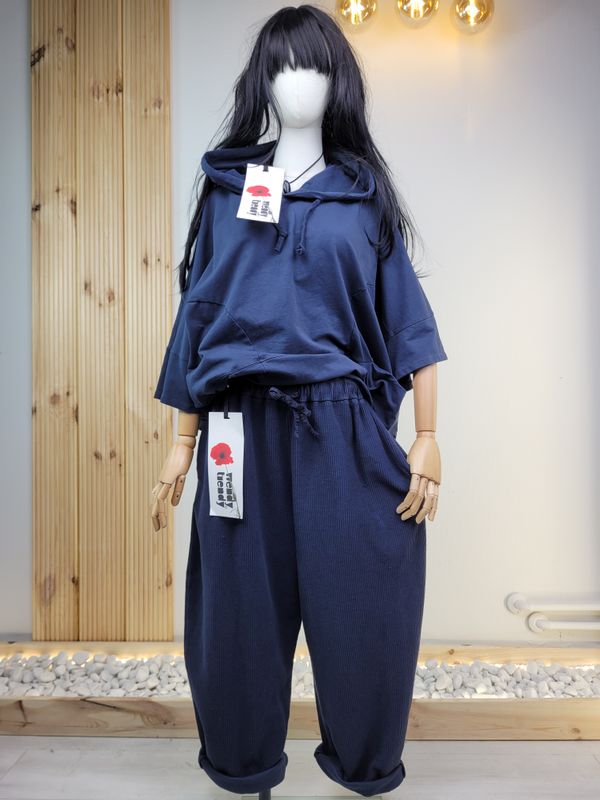 Navy Velvet Corduroy Trousers - Wendy Trendy