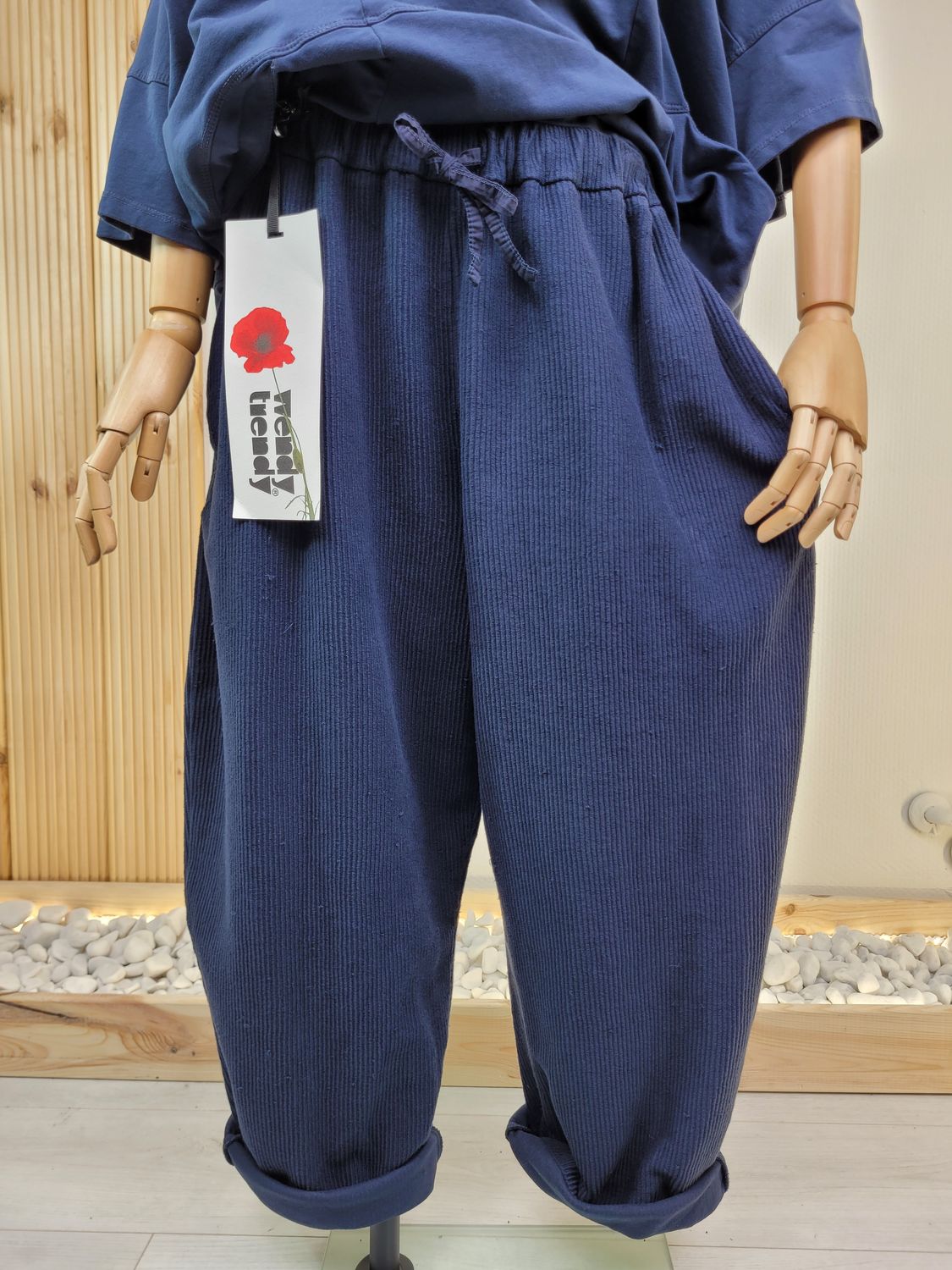Navy Velvet Corduroy Trousers - Wendy Trendy