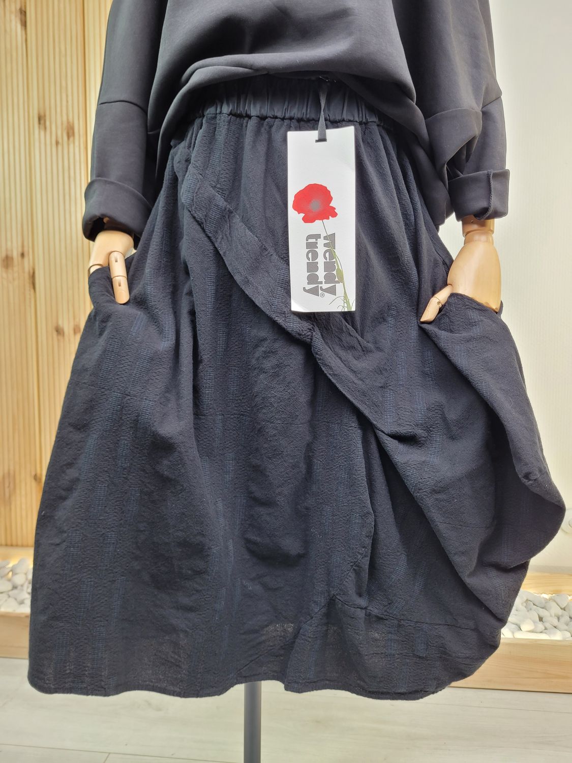 Black Skirt with Asymmetrical Panel - Wendy Trendy