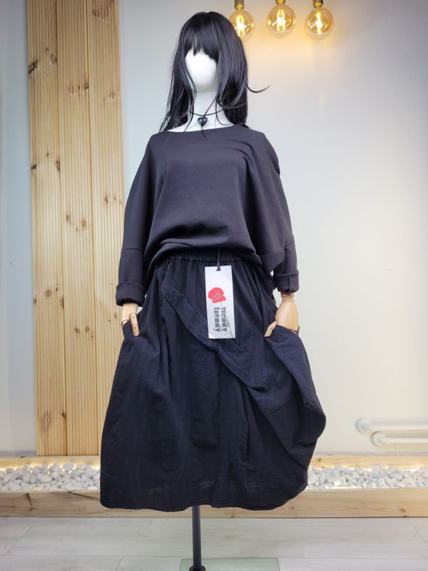 Black Skirt with Asymmetrical Panel - Wendy Trendy