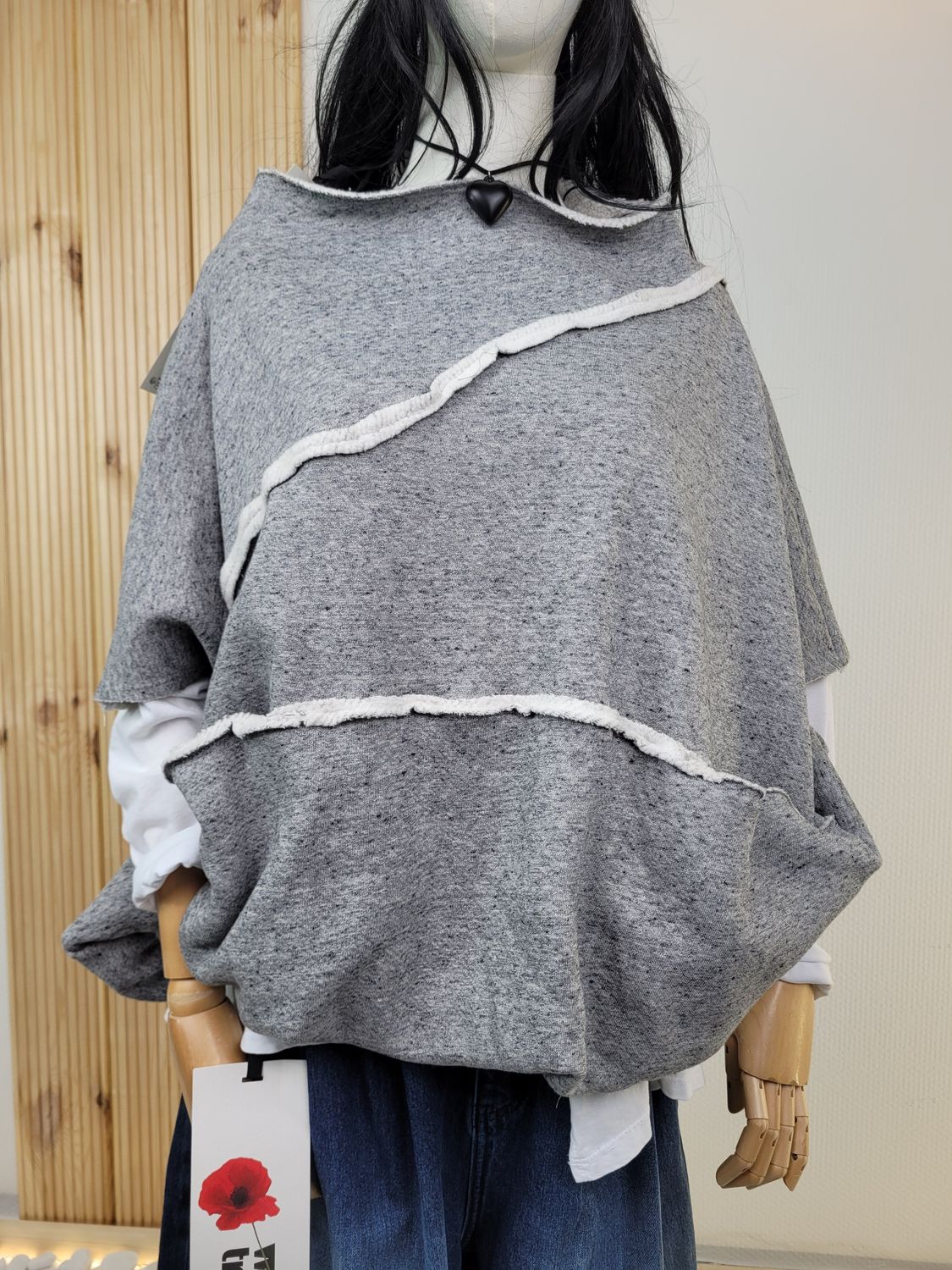 Grey Sweatshirt with Contrast Seams - Wendy Trendy