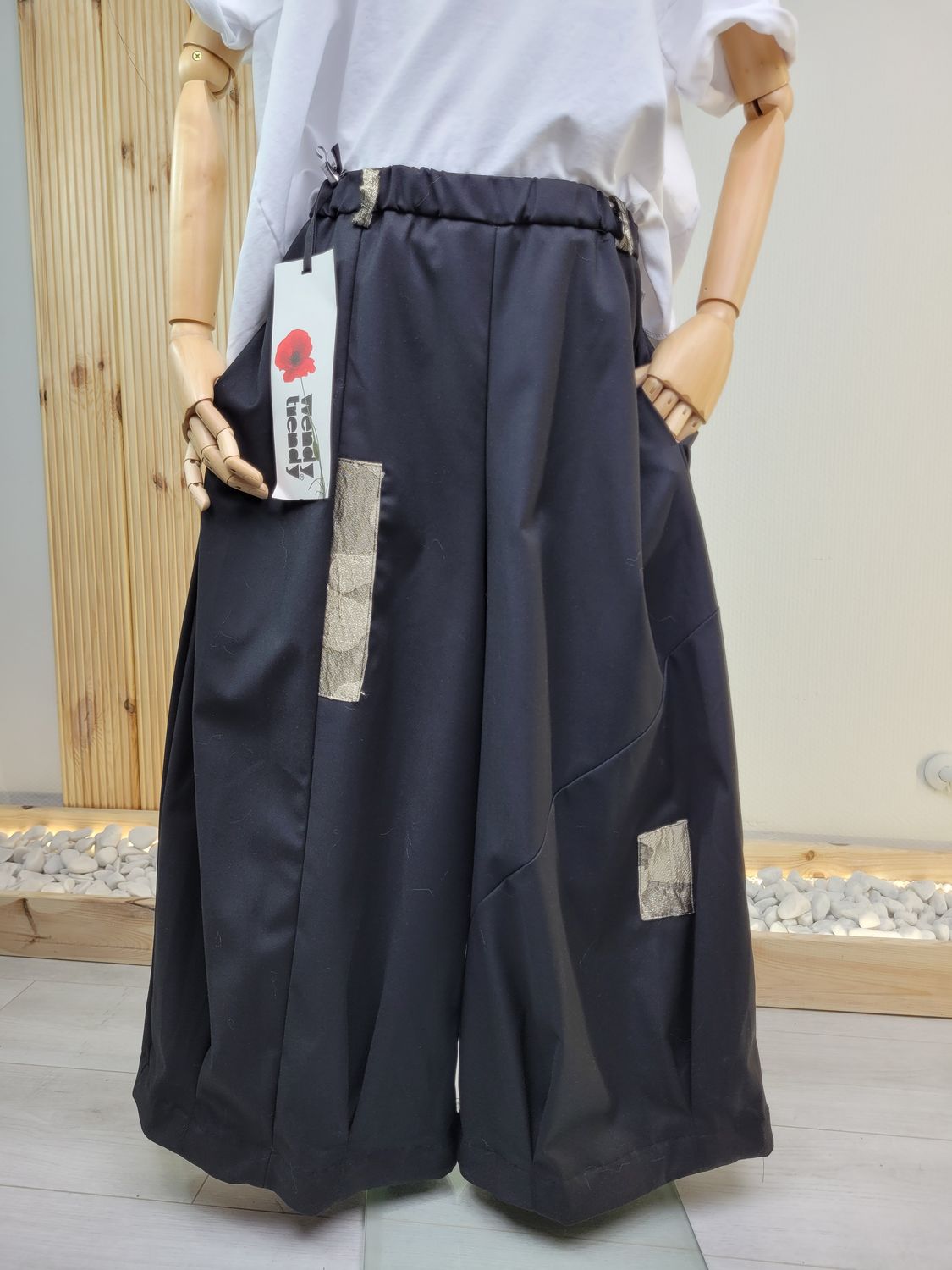 Black Palazzo Pants with Metallic Appliqués - Wendy Trendy