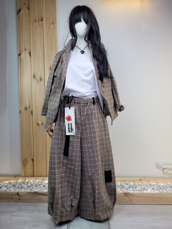 Wide Micro-Check Trousers - Wendy Trendy