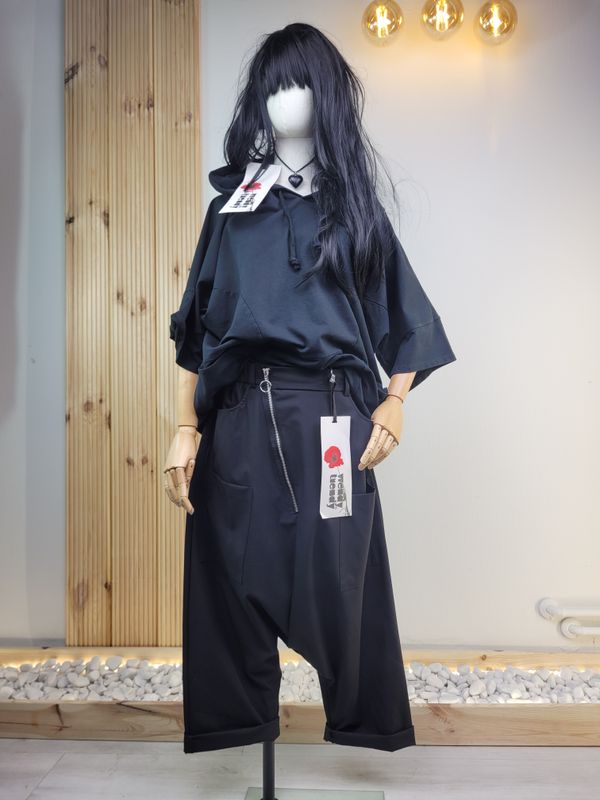 Black Baggy Trousers with Zipper - Wendy Trendy