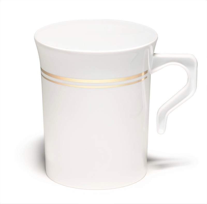 8 oz Coffee Mug White &amp; Gold line