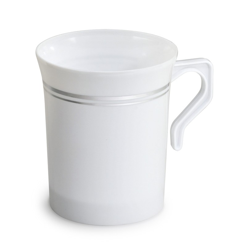8 oz Coffee Mug White &amp; Silver Line