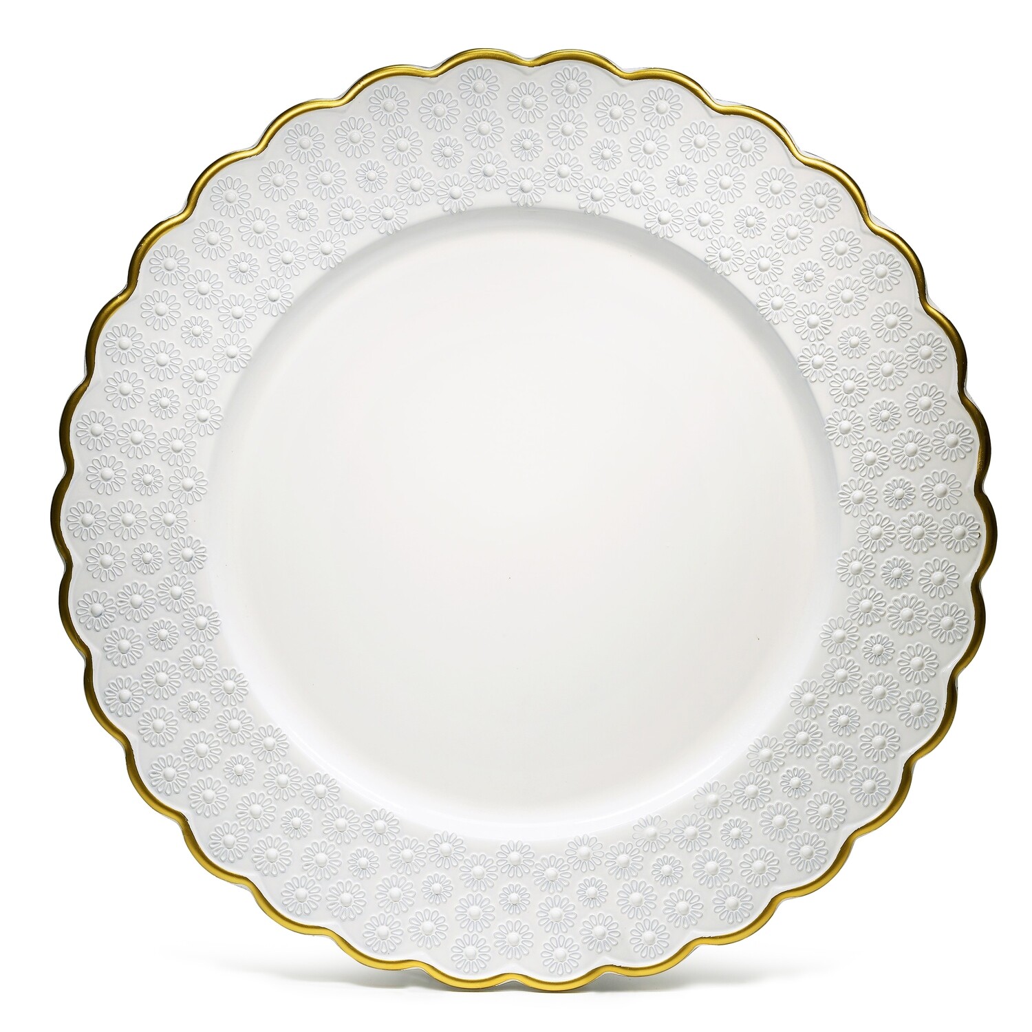 13'' Flower Design Charger Plate, White &amp; Gold - 1 Piece Sample