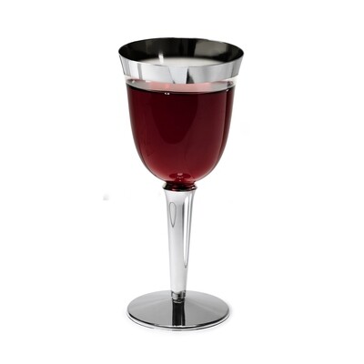 7.5 oz Clear Plastic Wine Cup, Silver Base/Silver Rim 7.5 oz Clear Plastic Wine Cup, Silver Base/Silver Rim