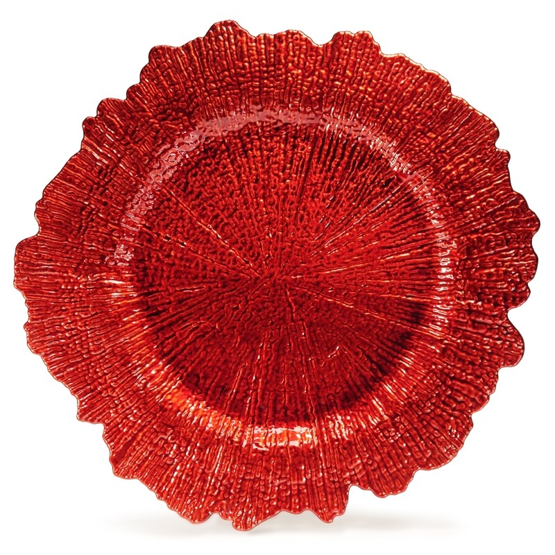 13'' Coral Design Charger Plate, Red - 1 Piece Sample