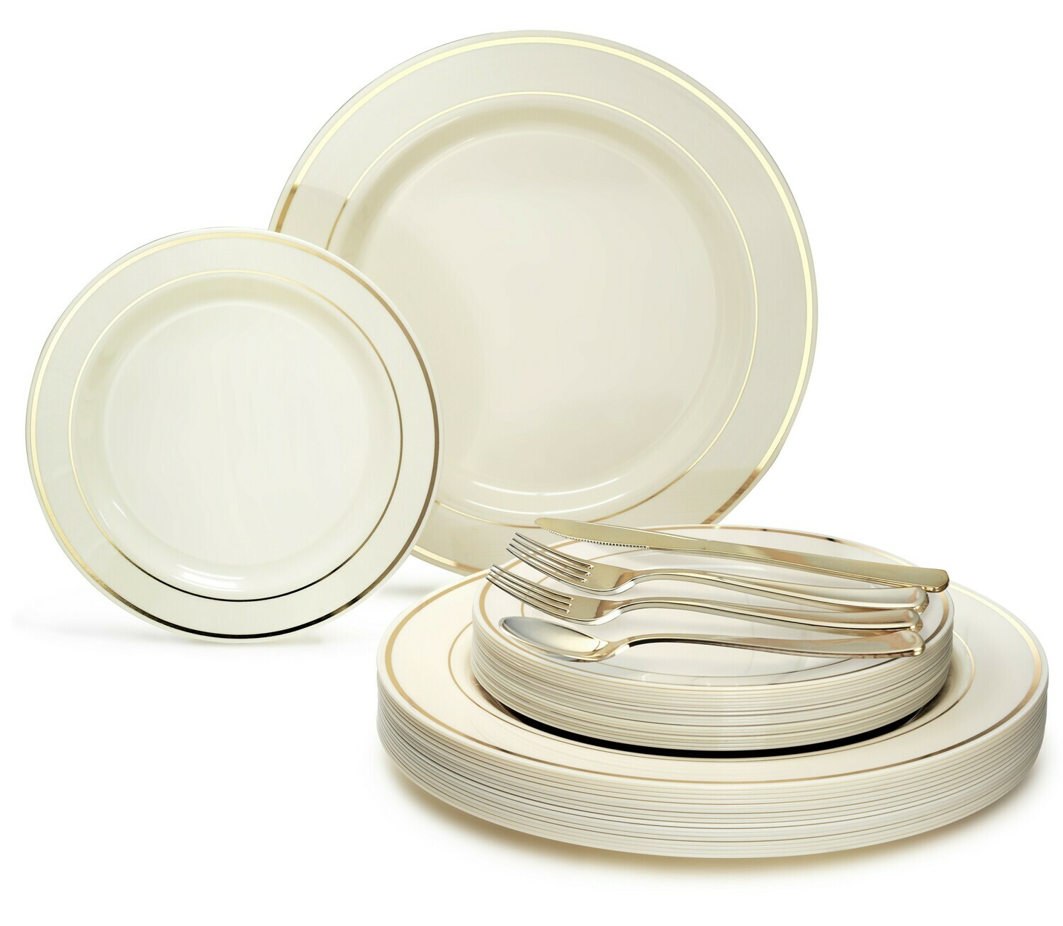 Ivory &amp; Gold Rim + Gold Silverware