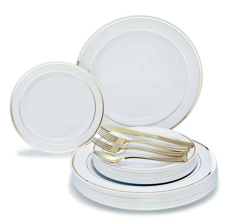 White &amp; Gold Rim + Gold Silverware