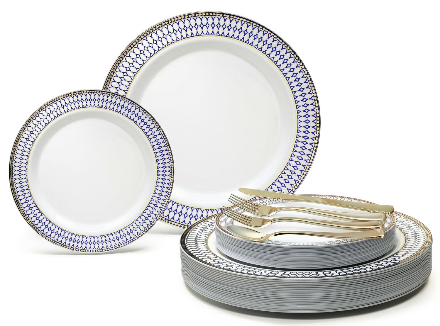 Odissey White Blue &amp; Gold + Gold Silverware