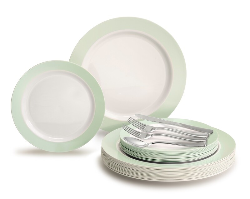 Rio in White &amp; Pearled green + Silver Silverware