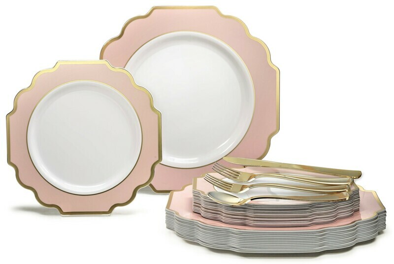 Imperial in White / Blush &amp; Gold+ Gold Silverware