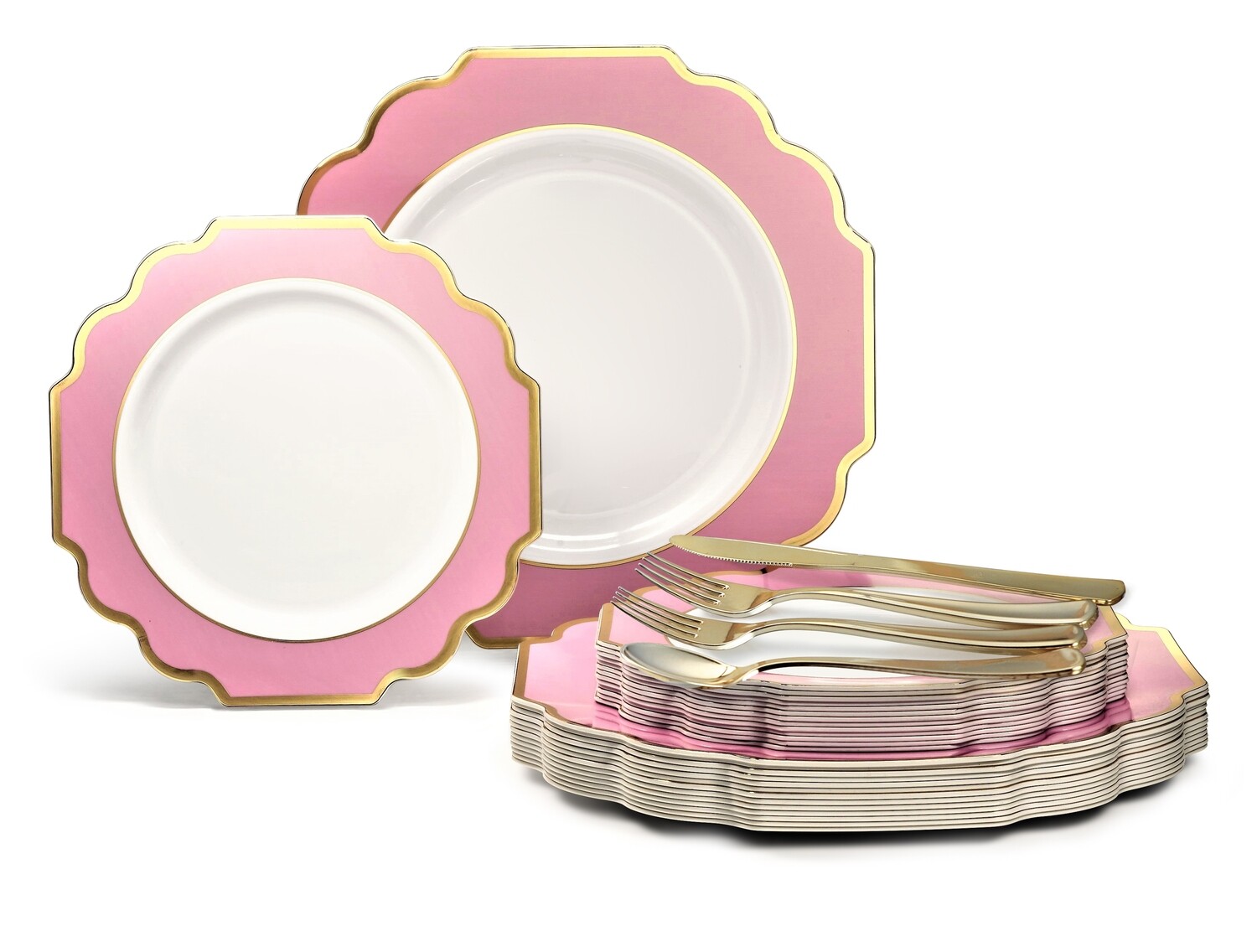 Imperial in White / Light Pink &amp; Gold+ Gold Silverware
