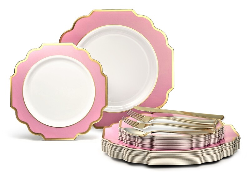 Imperial in White / Light Pink &amp; Gold+ Gold Silverware