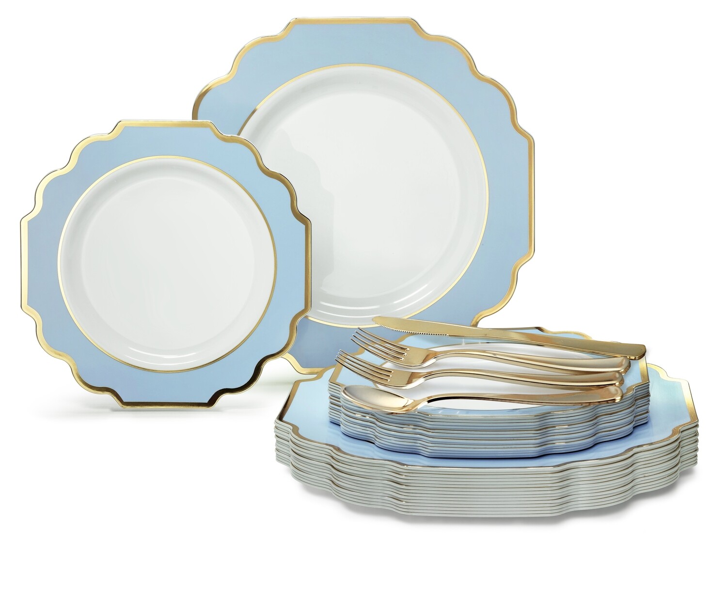 Imperial in White /  Blue &amp; Gold+ Gold Silverware