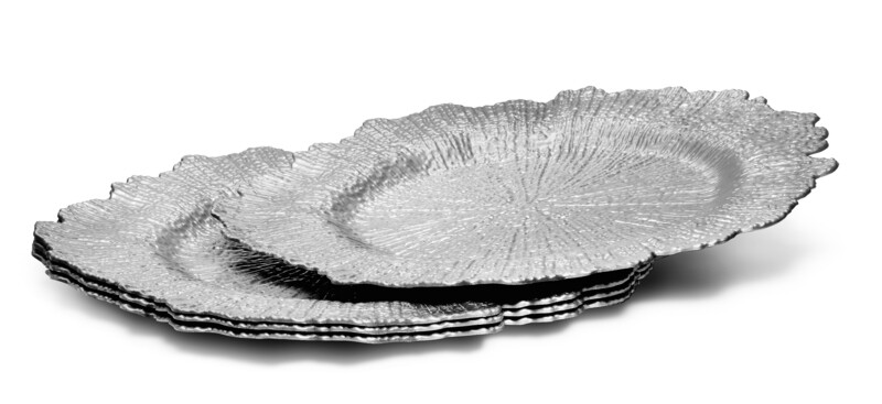 13'' Coral Design Charger Plate, Silver - 1 Piece Sample