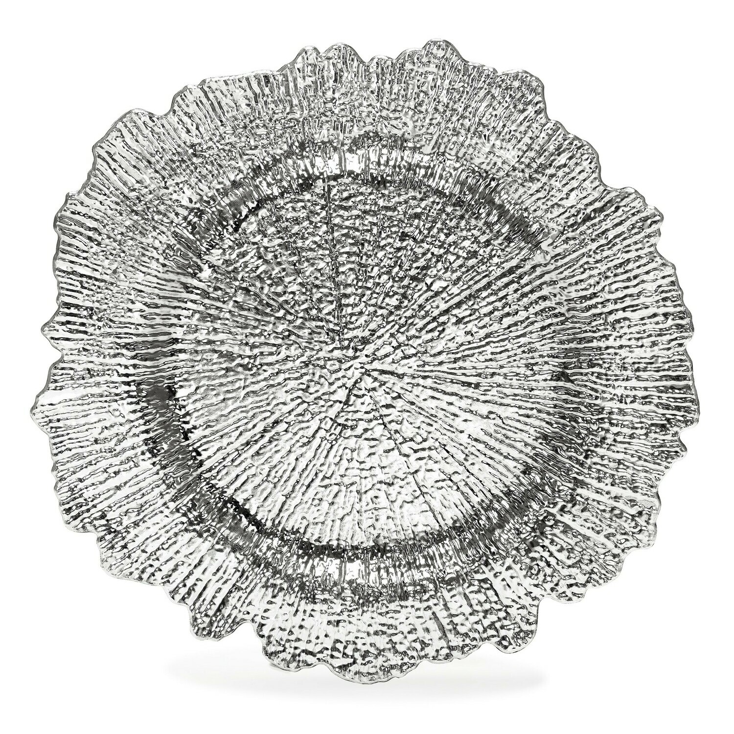 13'' Coral Design Charger Plate, Shiny Silver - 1 Piece Sample