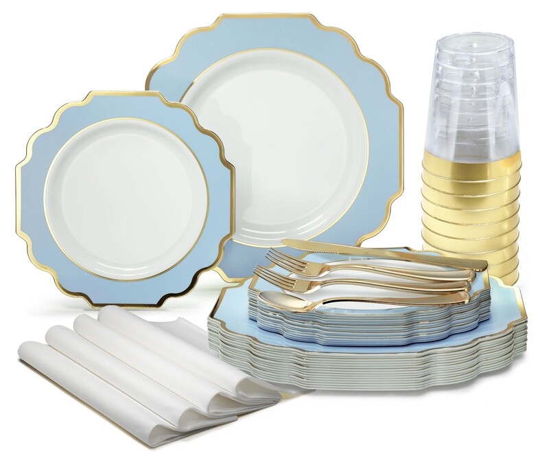 Imperial White with Blue &amp; Gold - Gold Silverware