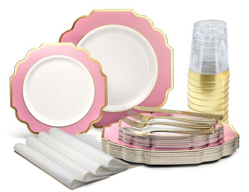 Imperial White with Rose Pink &amp; Gold - Gold Silverware