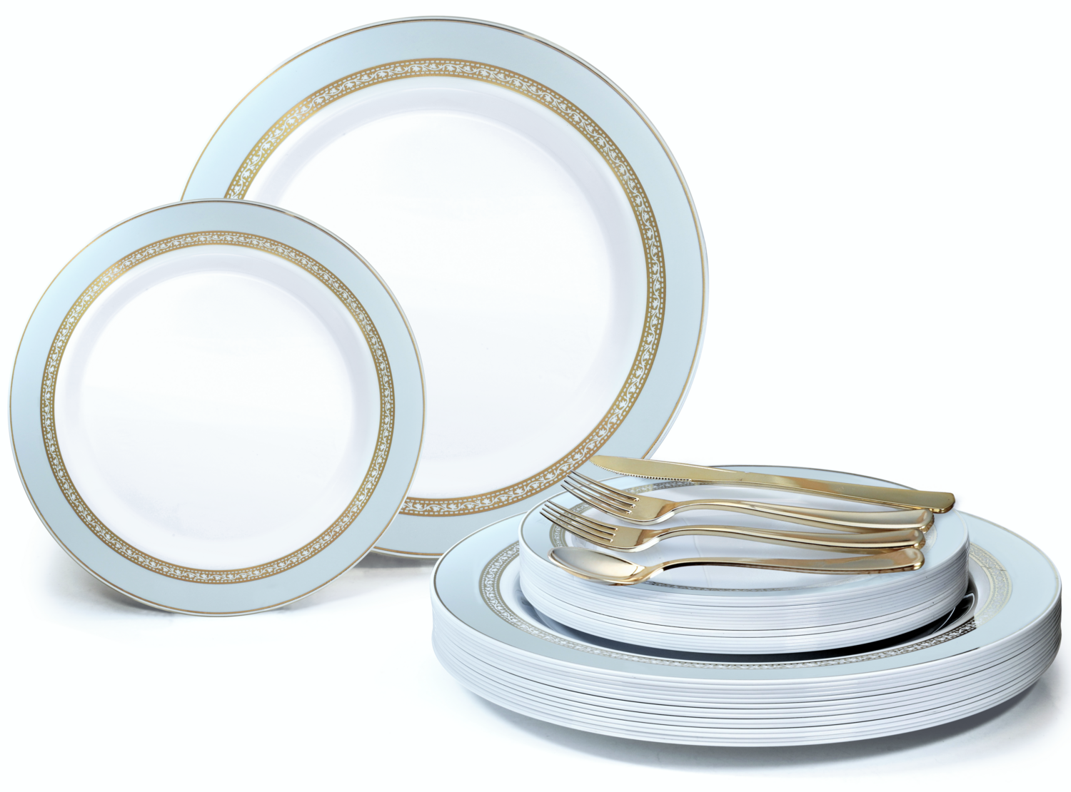 Ritz White Blue &amp; Gold + Gold Silverware