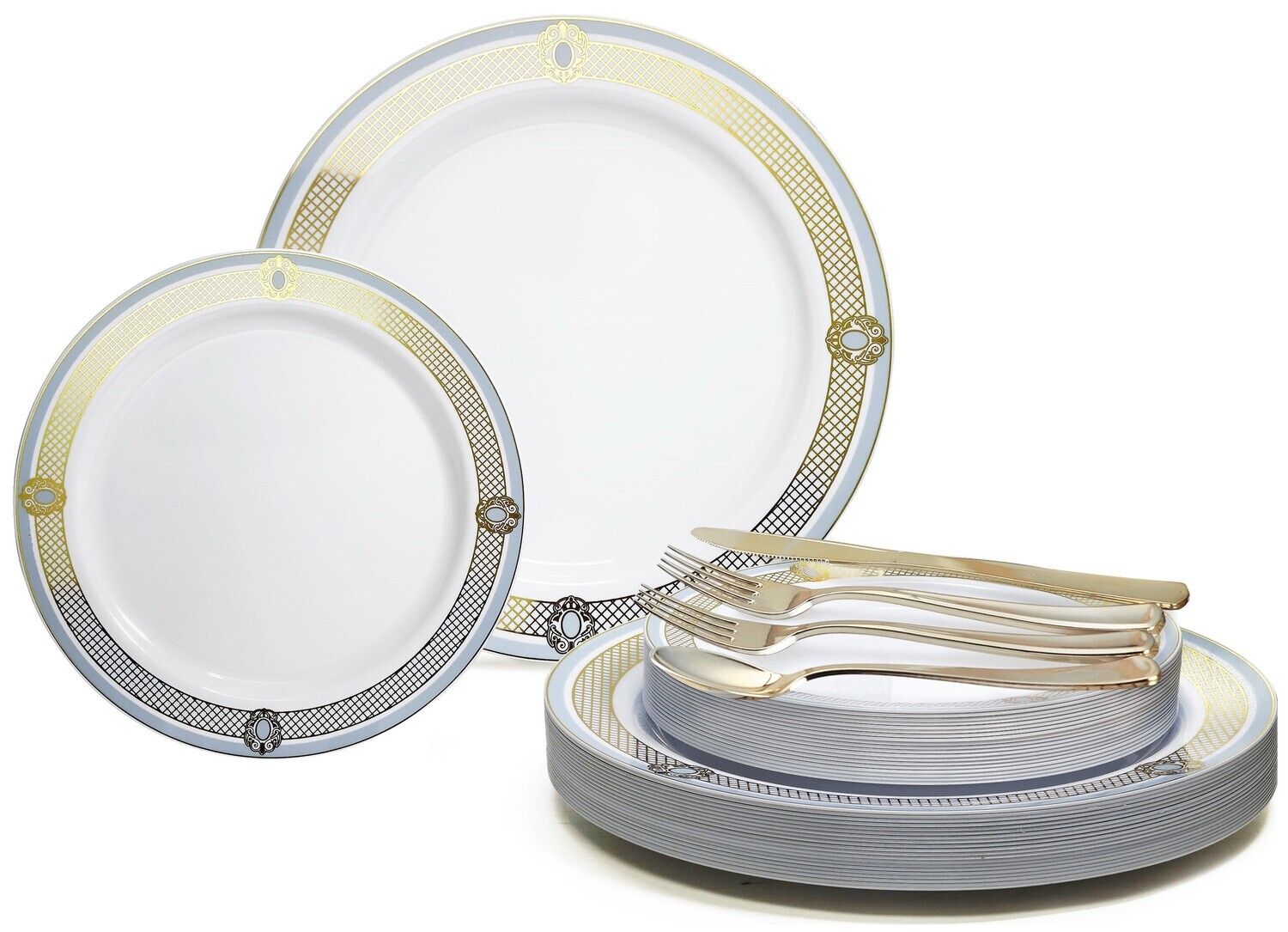 Royal White Blue &amp; Gold + Gold Silverware