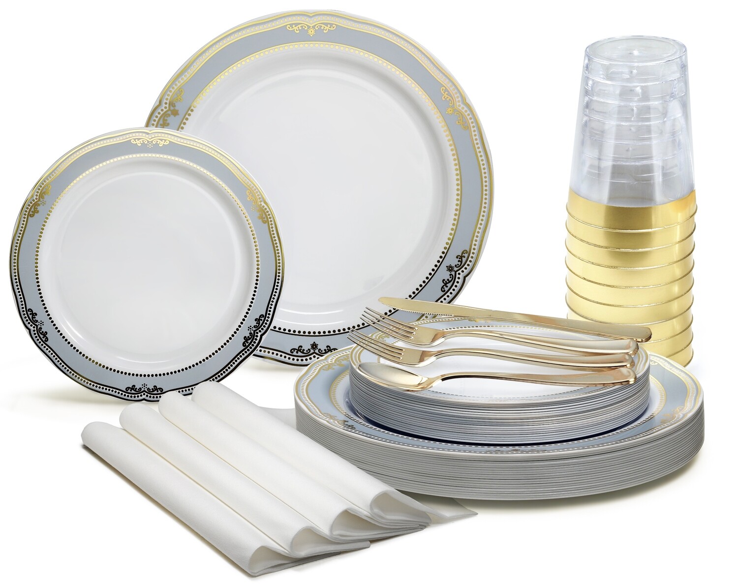 Scalloped Blue and Gold - Gold Silverware