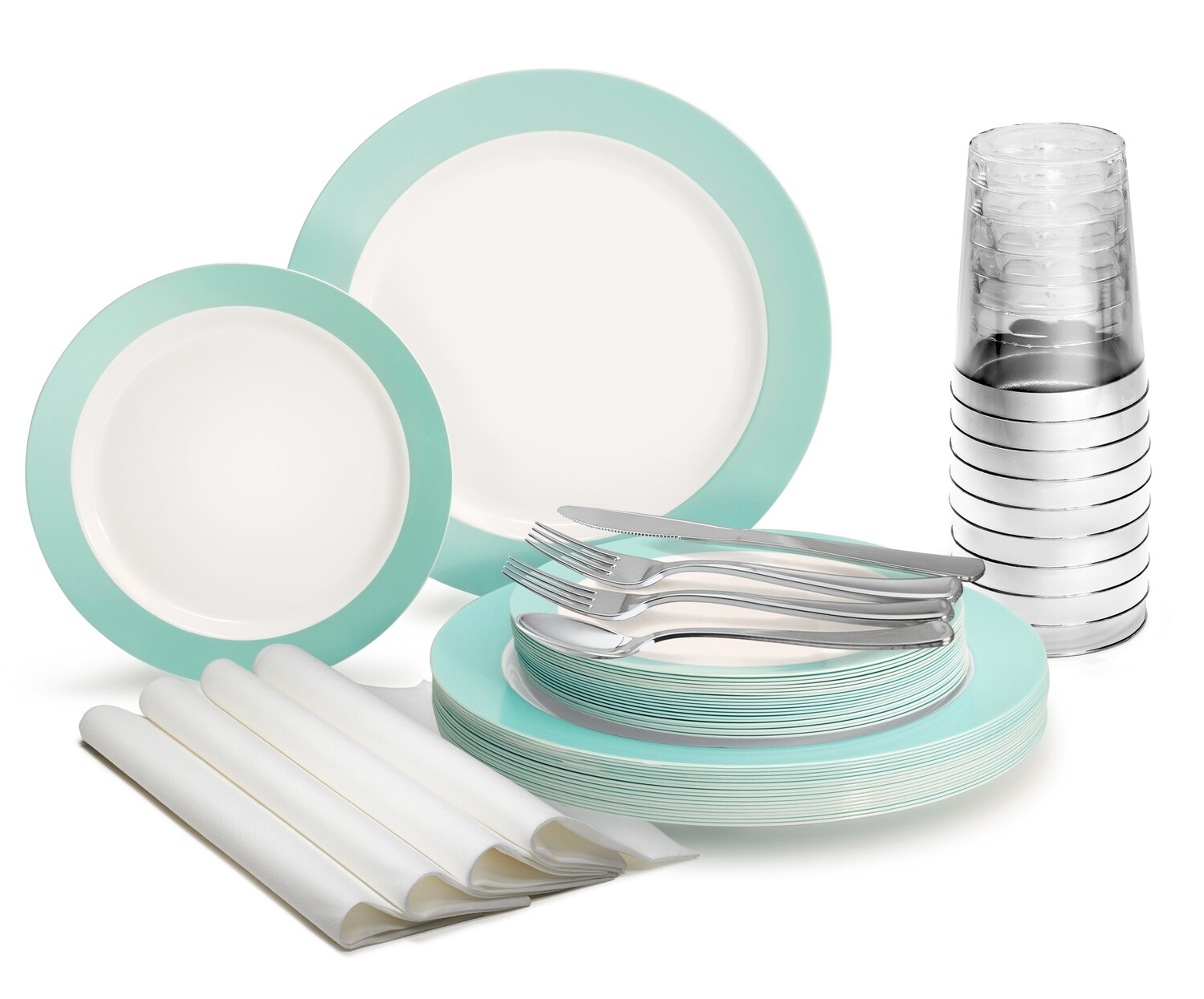 Rio - White &amp; Pearled Turquoise - Silver Silverware