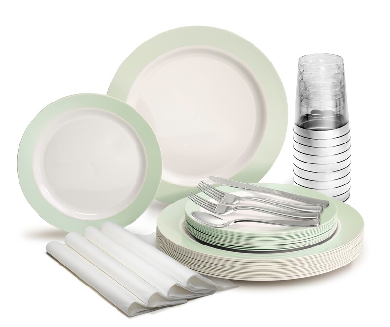 Rio - White &amp; Pearled Green - Silver Silverware