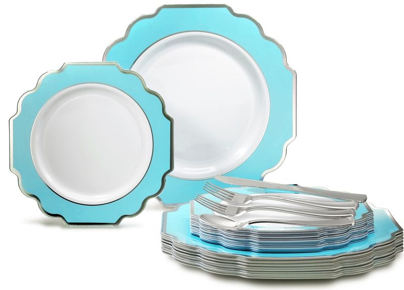 Imperial in White / Turquoise Blue &amp; Silver+ Silver Silverware