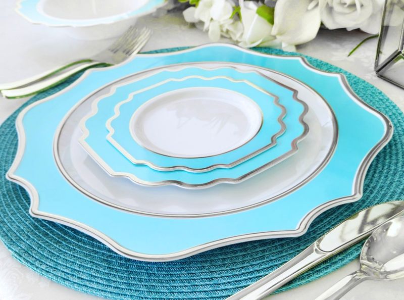 Imperial in White / Turquoise Blue &amp; Silver+ Silver Silverware