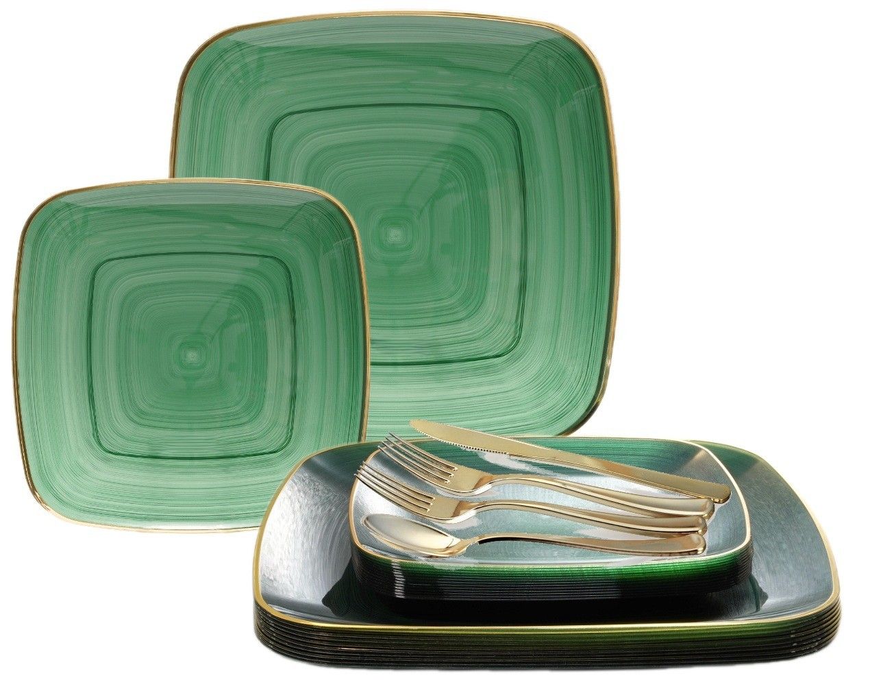 Belize Square Green &amp; Gold-  Silverware