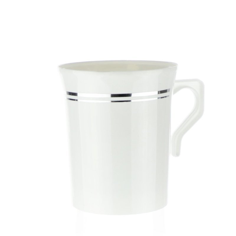 8 oz Coffee Mug White &amp; Silver Line