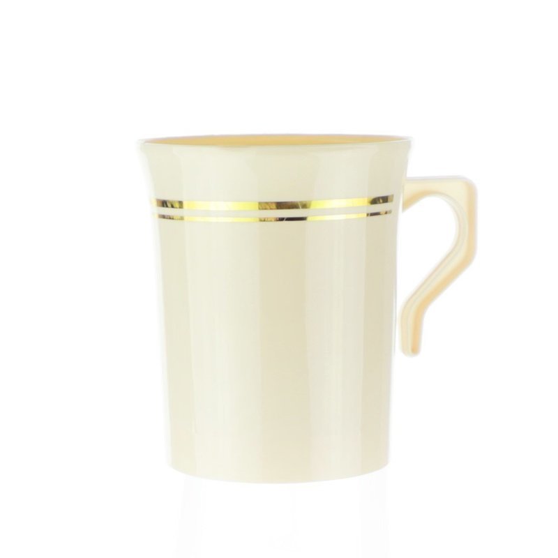 8 oz Coffee Mug Ivory &amp; Gold Line