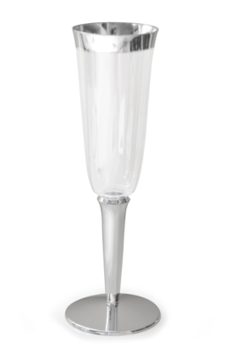 6 oz Clear Plastic Champagne Cup, Silver Rim