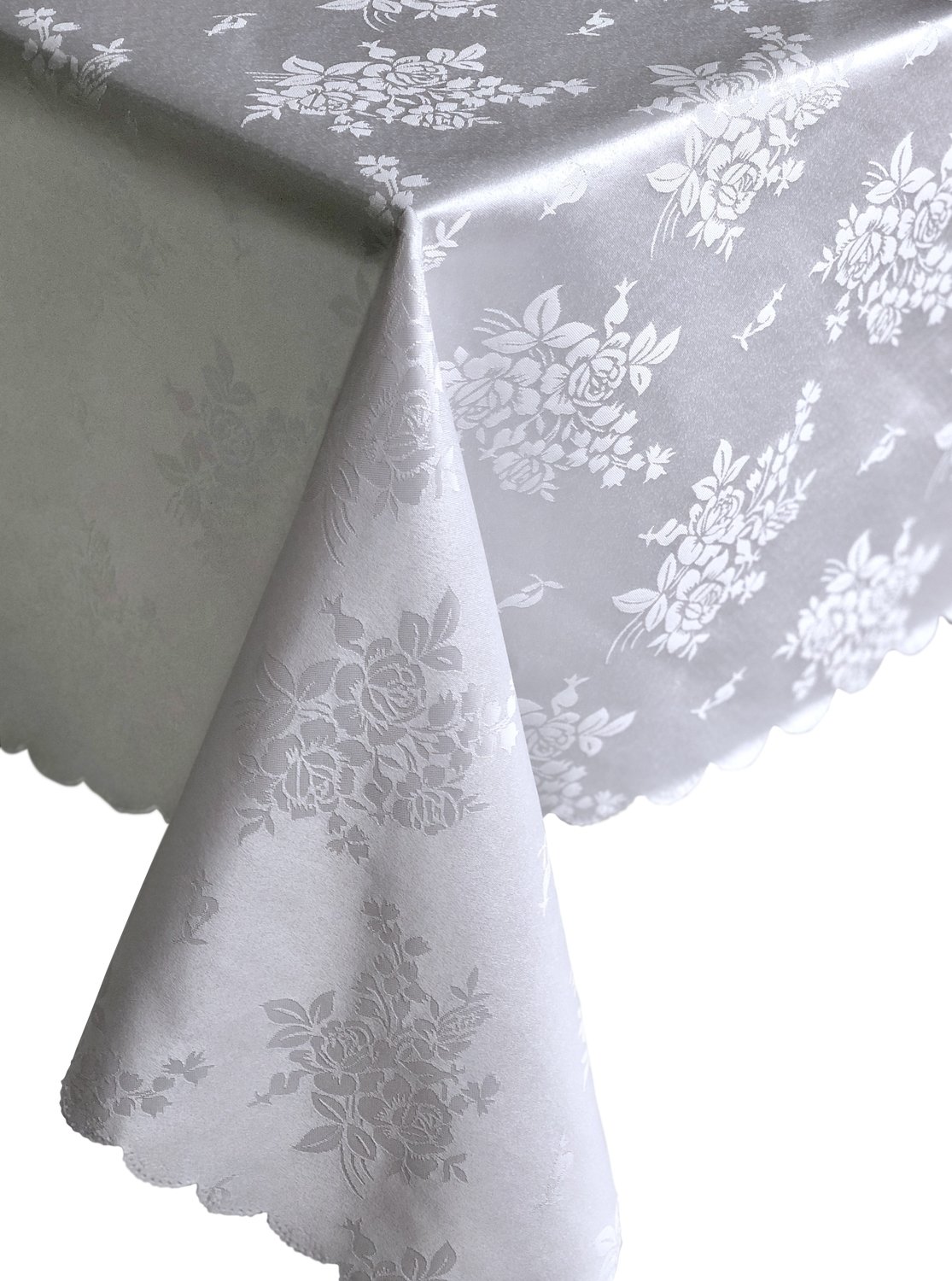 Jacquard Vintage Style White Floral Tablecloth