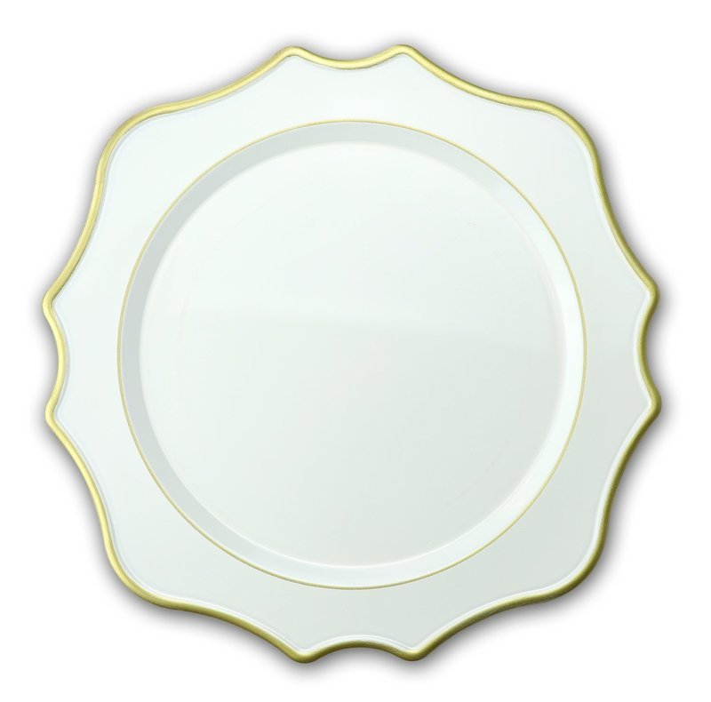 13'' Scalloped Design Charger Plate, White &amp; Gold - 20 pcs