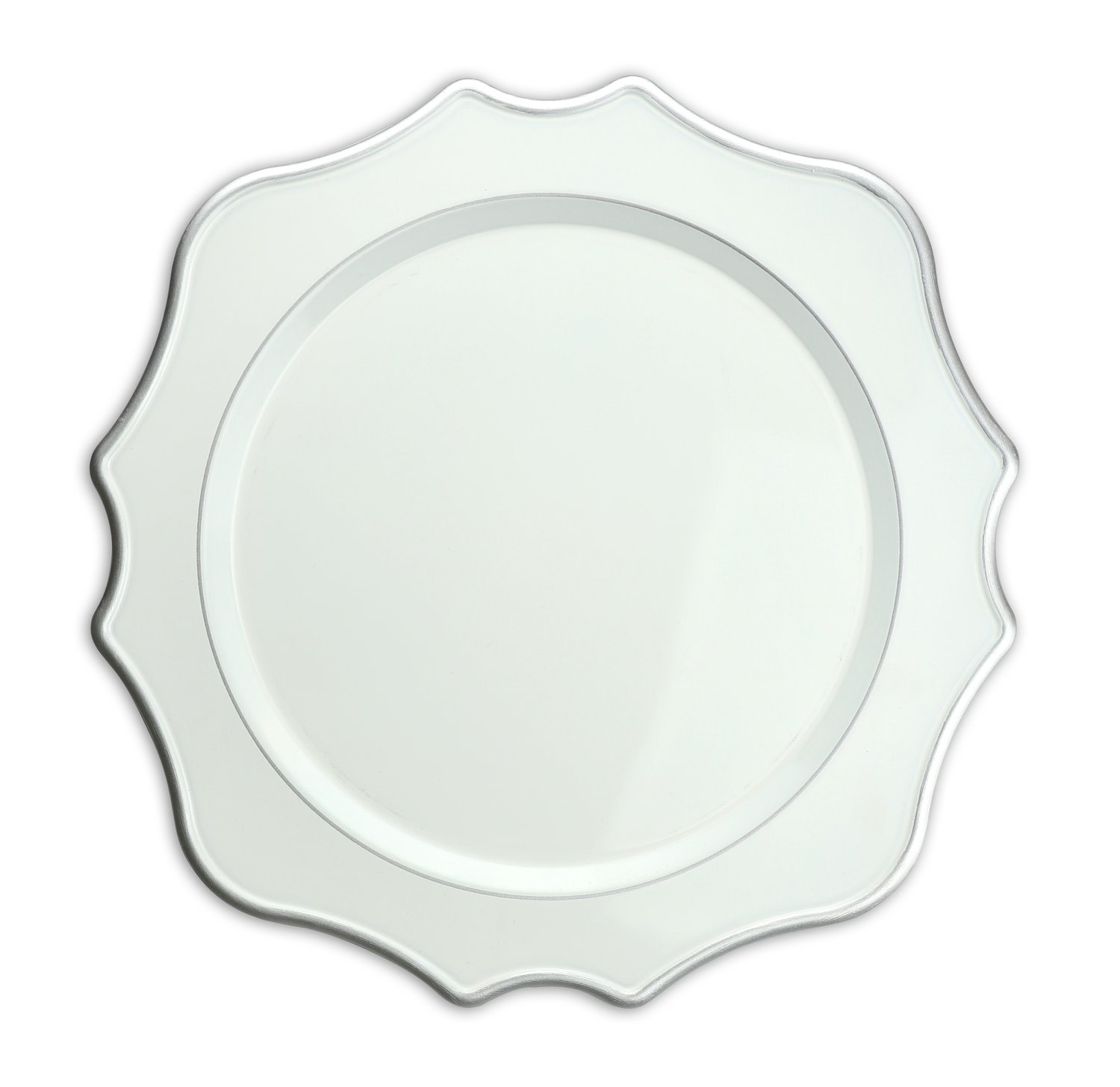 13'' Scalloped Design Charger Plate, White &amp; Silver - 20 pcs