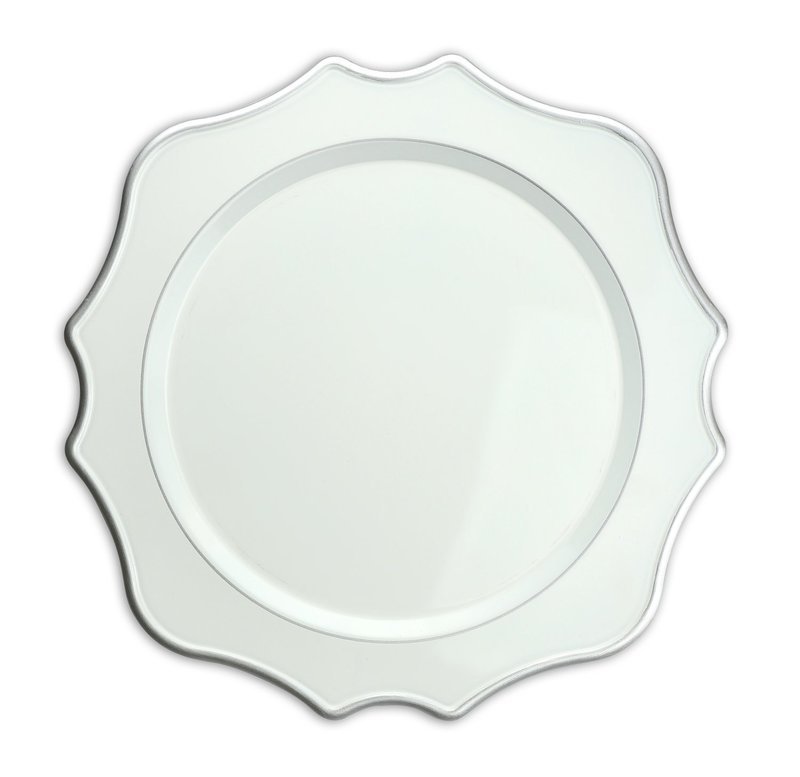 13'' Scalloped Design Charger Plate, White &amp; Silver - 20 pcs