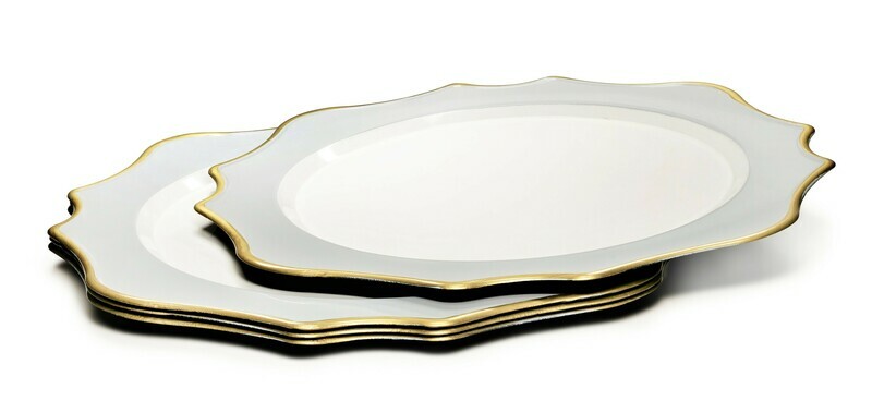 13'' Scalloped Design Charger Plate, White &amp; Dolphin Gray Gold Rim - 20 pcs