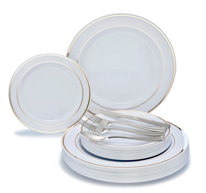 Combos White w/Gold Rim + Gold Silverware