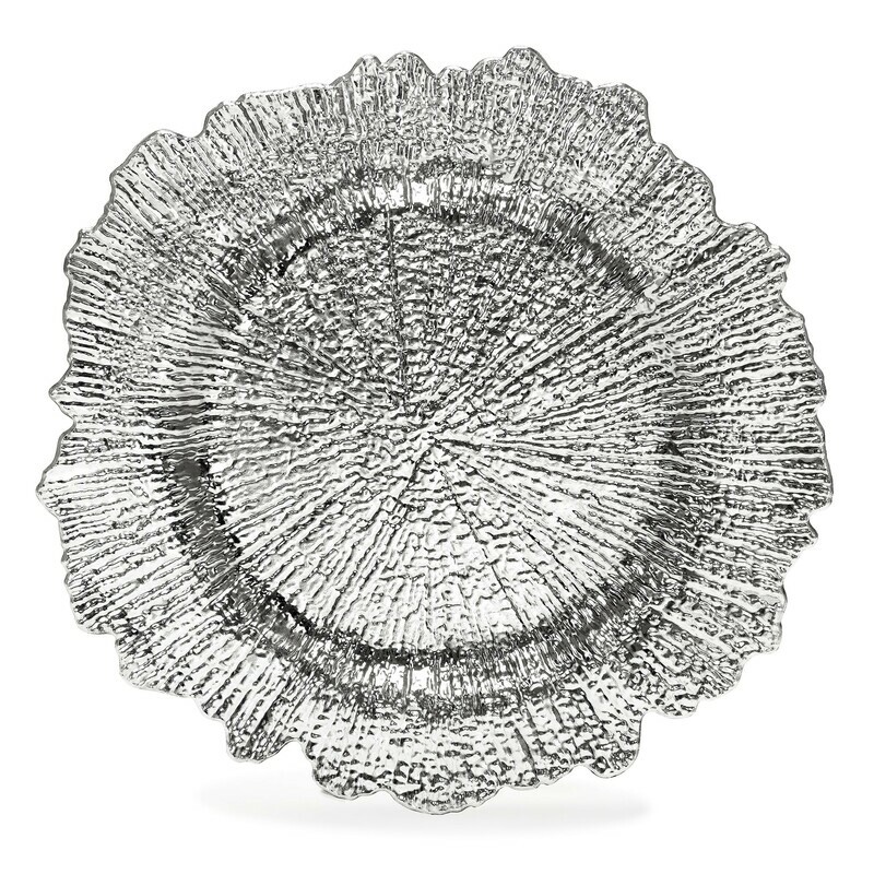 13'' Coral Design Charger Plate, Shiny Silver - 20 pcs