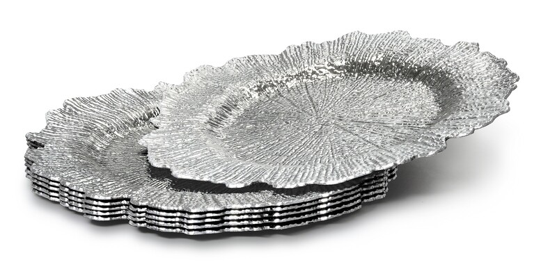 13'' Coral Design Charger Plate, Shiny Silver - 20 pcs