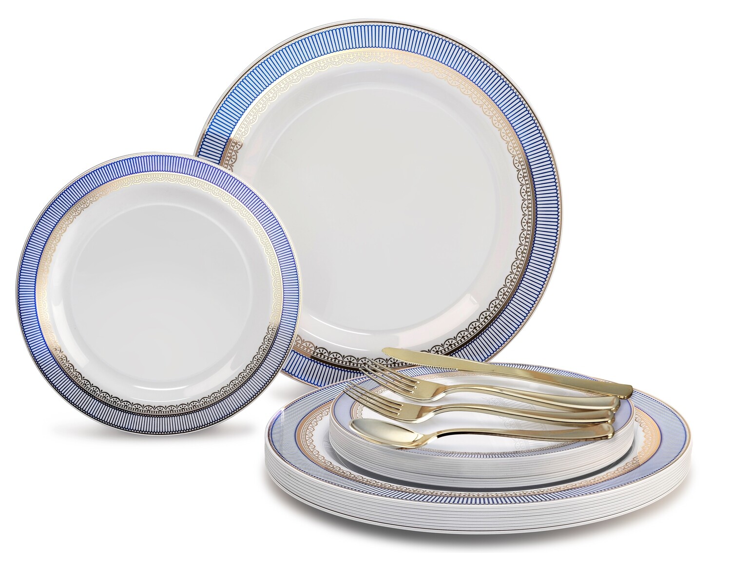 Louvre White Blue &amp; Gold + Gold Silverware