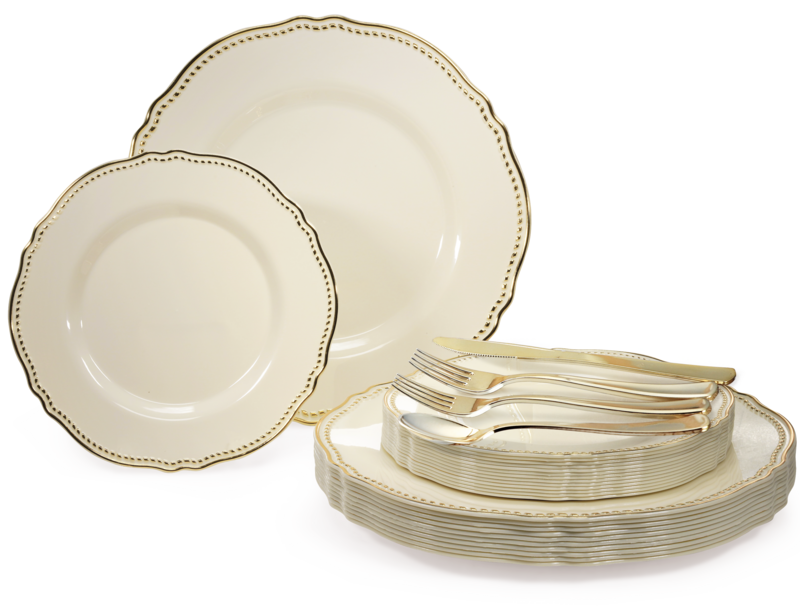 ROCHELLE Ivory &amp; Gold + Gold Silverware